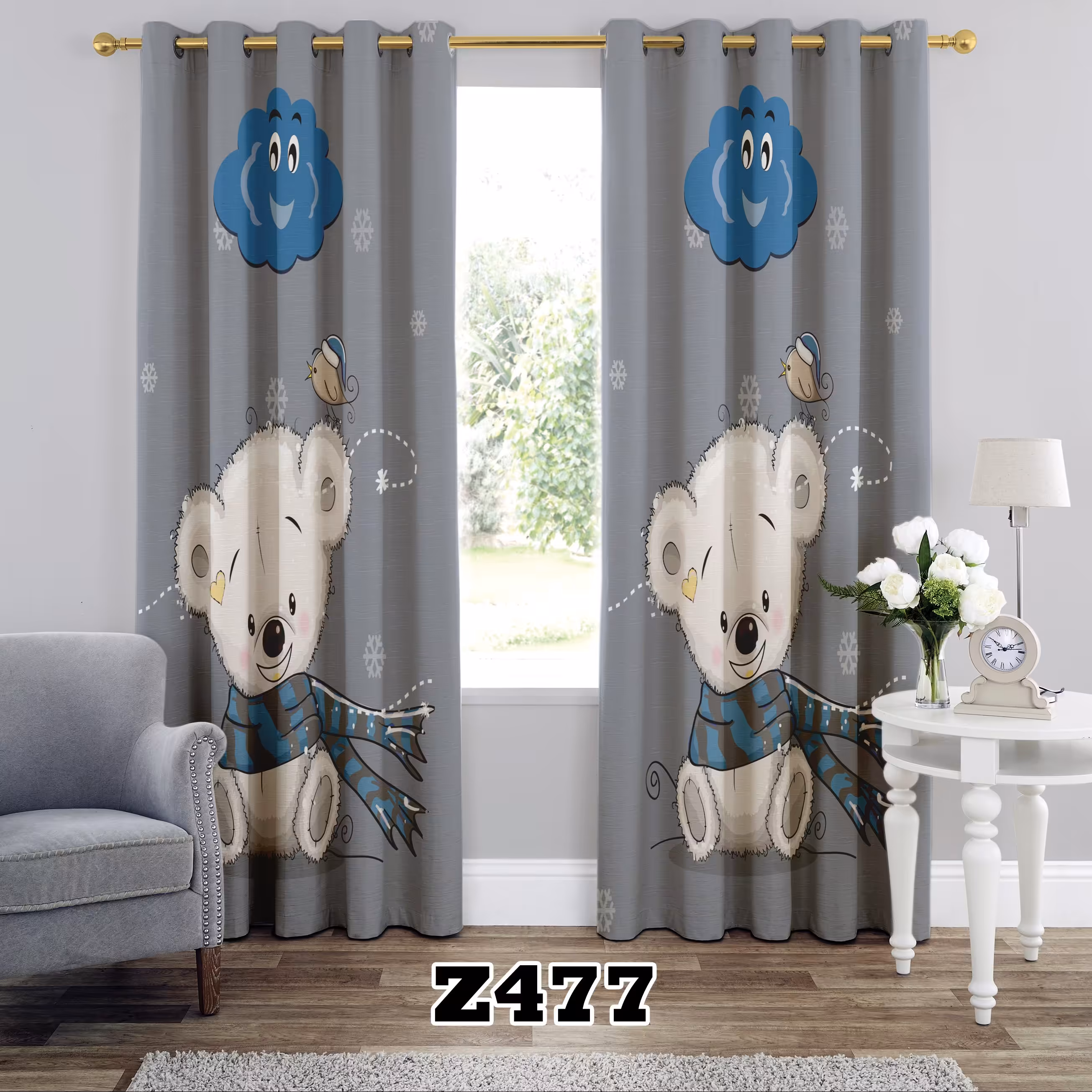 پرده چاپی طرح خرس کد Z477 تک قواره ارتفاع 300 عرض 140 سانت