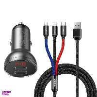 شارژر فندکی باسیوس مدل TZCCBX-0G به همراه کابل تبدیل microUSB USB-C لایتنینگ