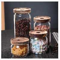 بانکه (جا حبوباتی) 4 عددی چوبی شیشه ای مدل D9 کد Gw90301124