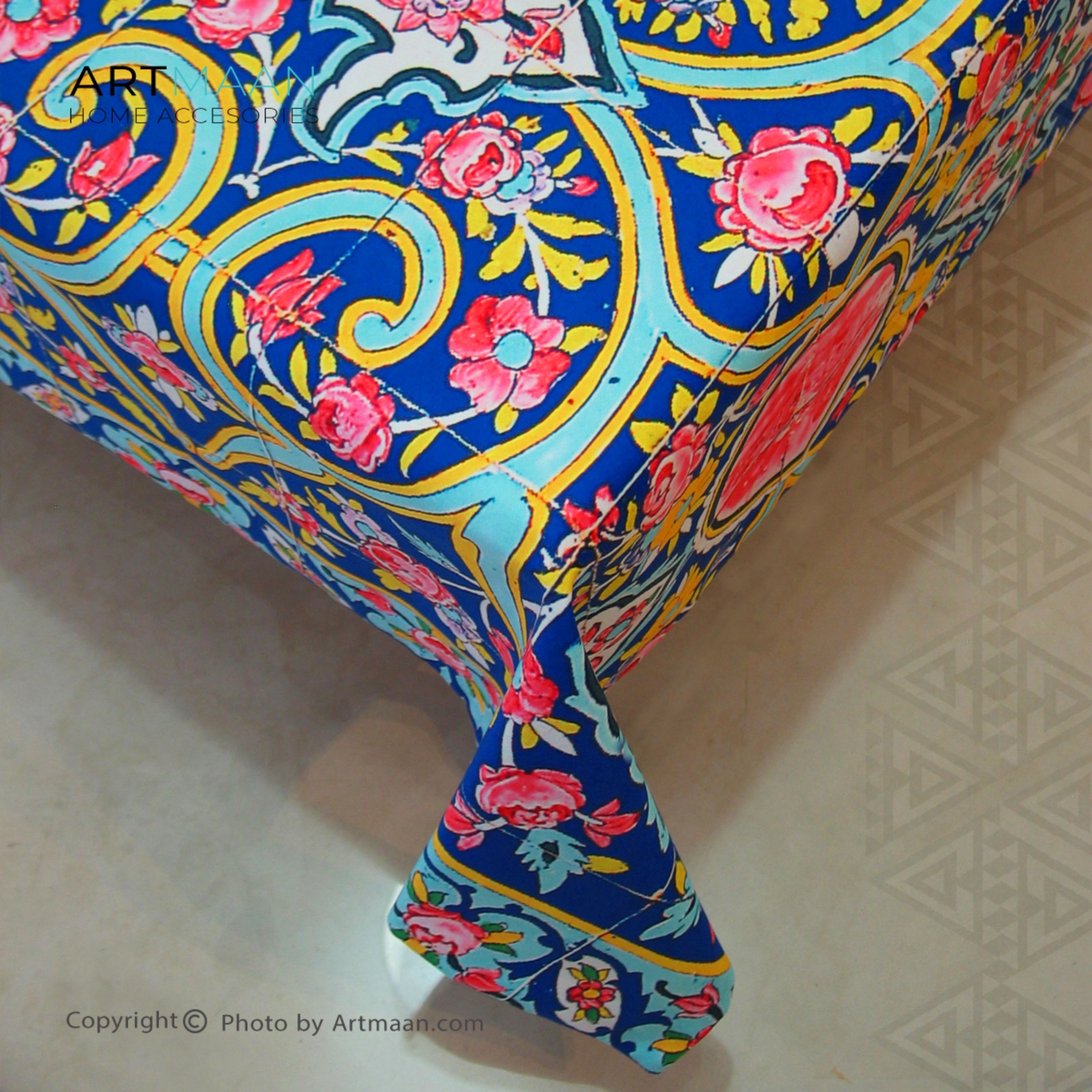 رومیزی مخمل  100x100 طرح کاشیخط دو آرت مان
