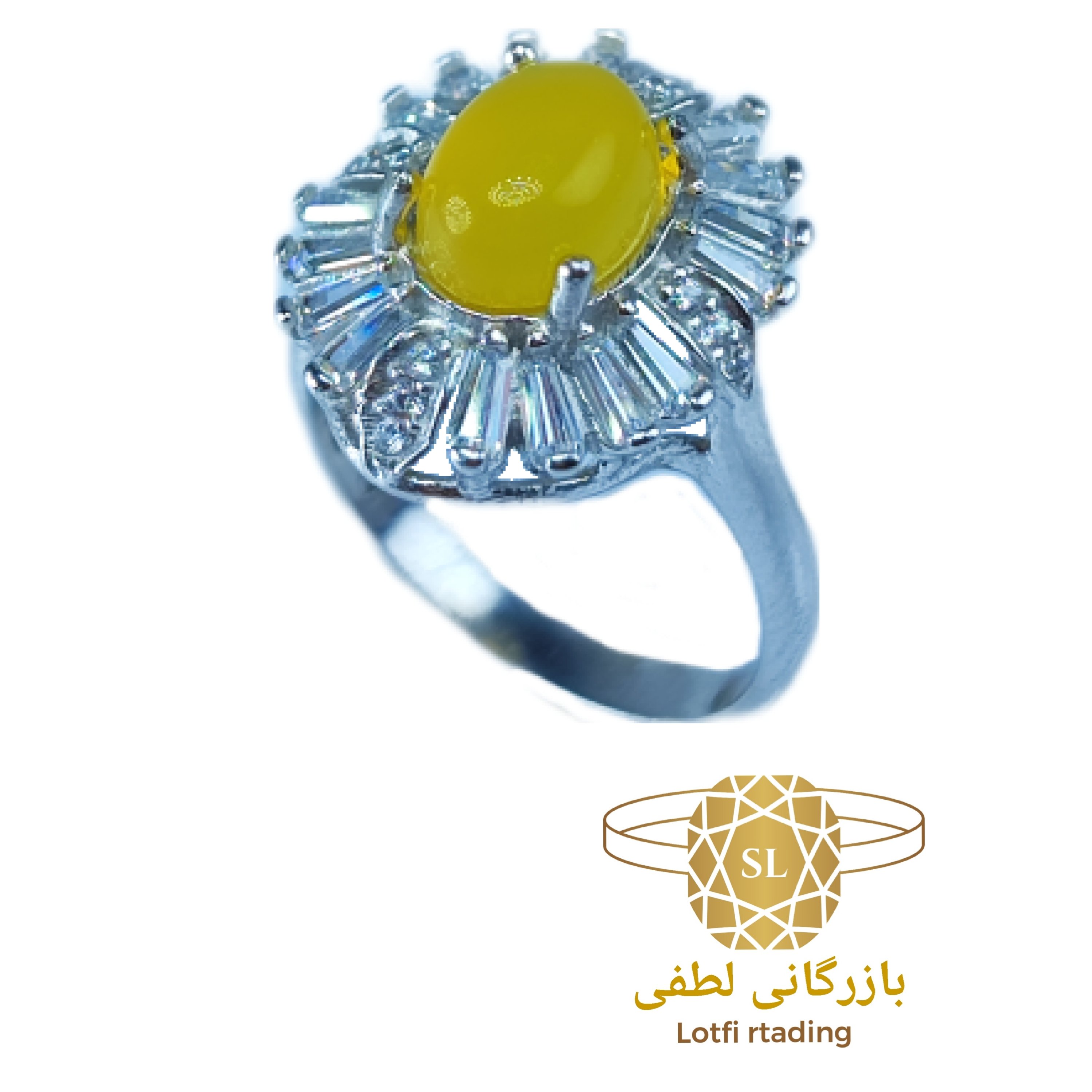 انگشتر نقره زنانه عقیق شرف و المشس همراه با روکش طلای سفید کد SL.SH010 بازرگانی لطفی 