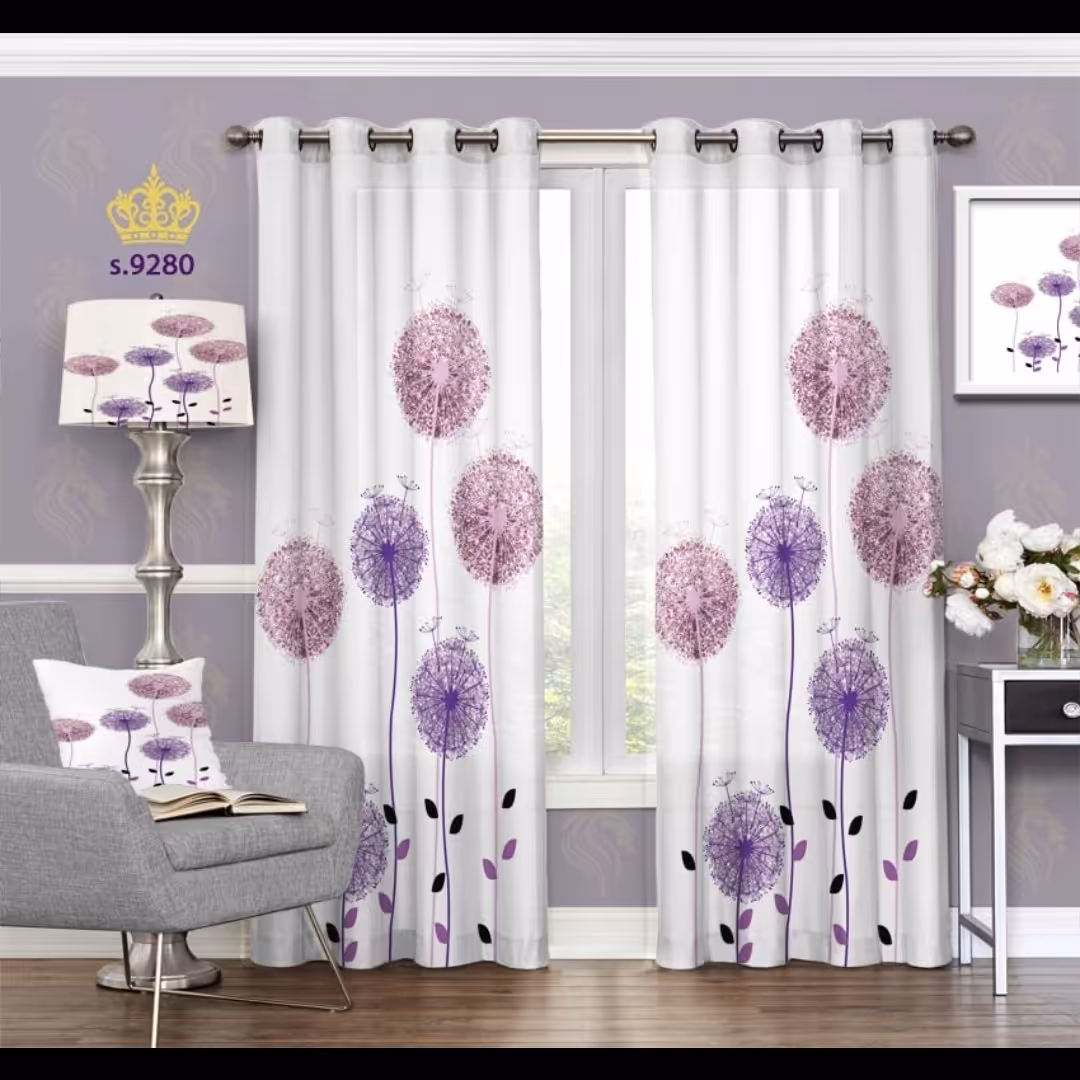 پرده پذیرایی دو قواره طرح گل کد S9280