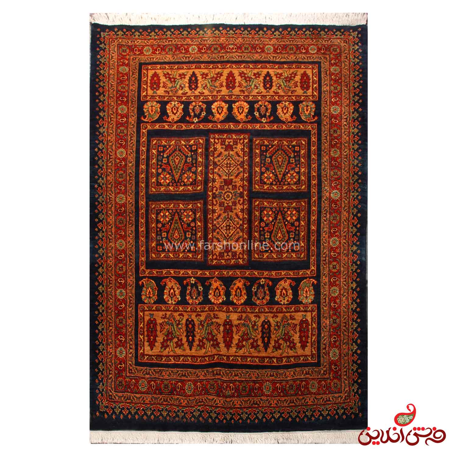 فرش دستباف عشایری طرح خشتی سرمه ای