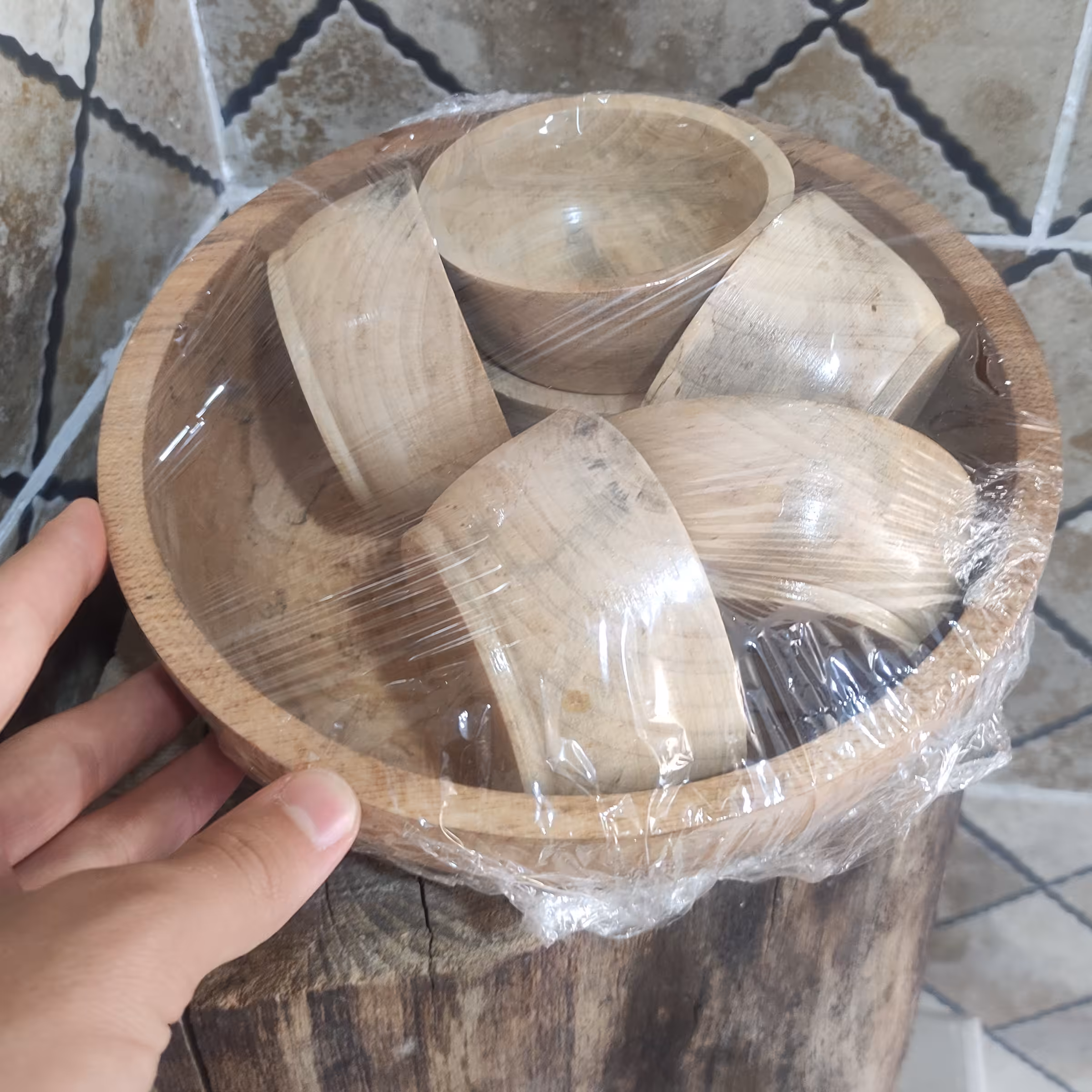 پک کاسه بزرگ و کوچک چوبی 