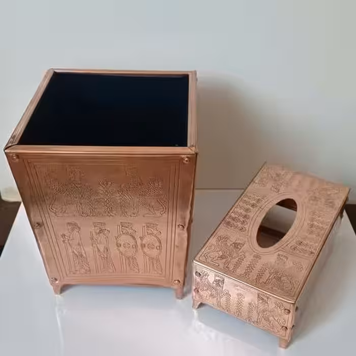 سطل آشغال و جا دستمال کاغذی مسی طرحدار نانو شده زنجان با کیفیت عالی