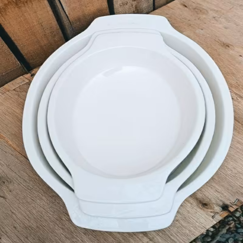 تابه چینی در دو قالب  سه تایی مستطیل و بیضی 