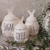 بانکه سرامیکی سه عددی خرگوشی پاسماوری سرامیکی سه سایزی تکست دار دکوری سرامیکی و  پاسماوری آشپزخانه ریدان