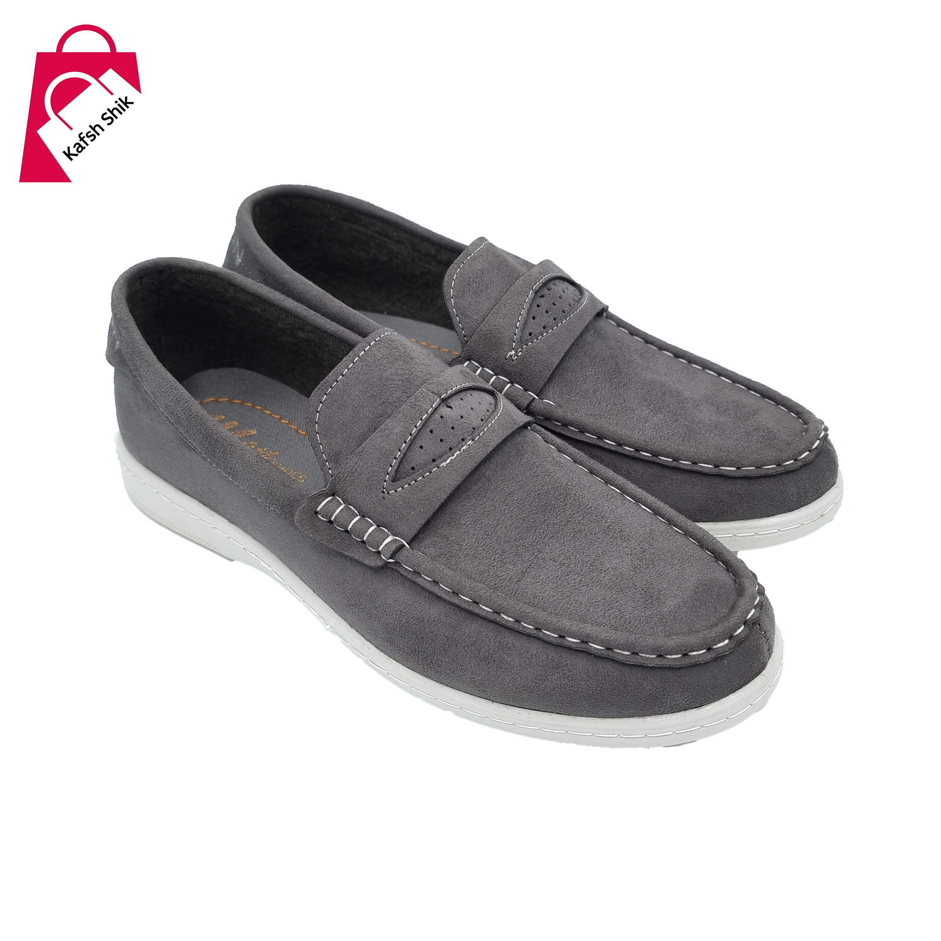 کفش چرم مردانه روزمره و شیک مدل کالج مخمل رنگ طوسی دوردوخت  ( سایزهای 40 تا 44 )