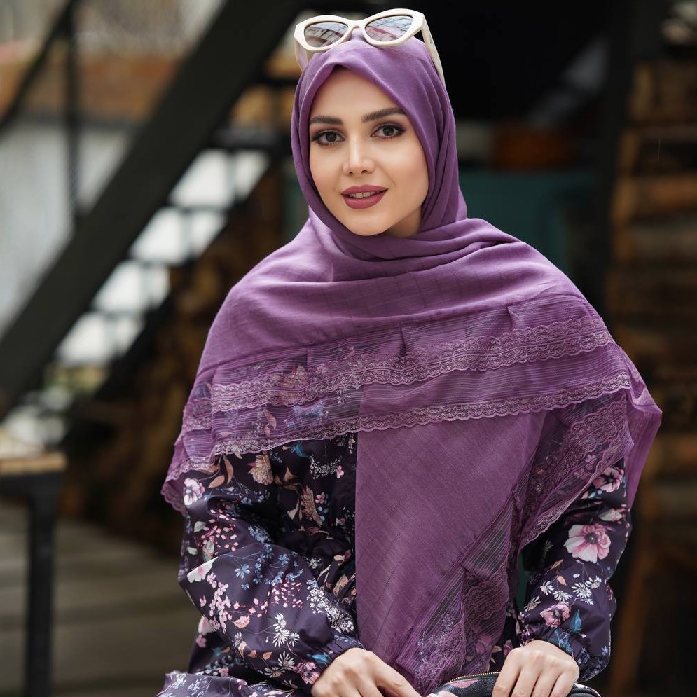 روسری نخی گیپوری بنفش ارسال رایگان
