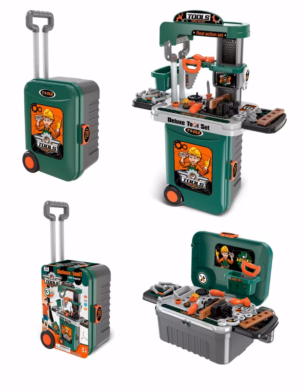 ست جعبه ابزار سبز پسرانه همراه با چمدان پلاستیکی کد 952A-008