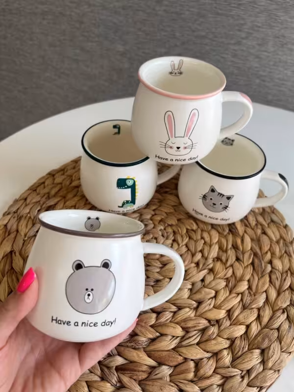 ماگ خمره ای سفید طرح حیوانات کد 57