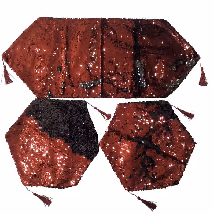 ست رومیزی3 تکه پولک قرمز و مشکی(کد 40064)