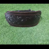 کمربندبدنسازی چرم طبیعی گاومیش  پهن 14 سانتی بالشتک دار سگک دار رنگ قهوه ای  