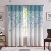 پرده مدل پانچی شیک و ساده رنگ آبی روشن و سفید SA-2913