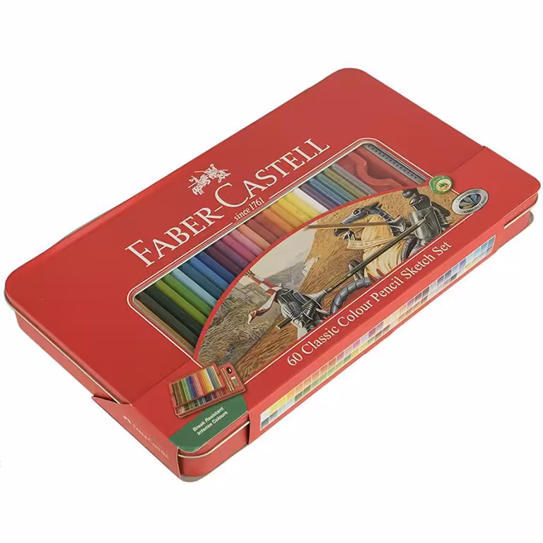 مداد رنگی 60 رنگ فابر کاستل جعبه فلزی مدل کلاسیک Faber-Castell