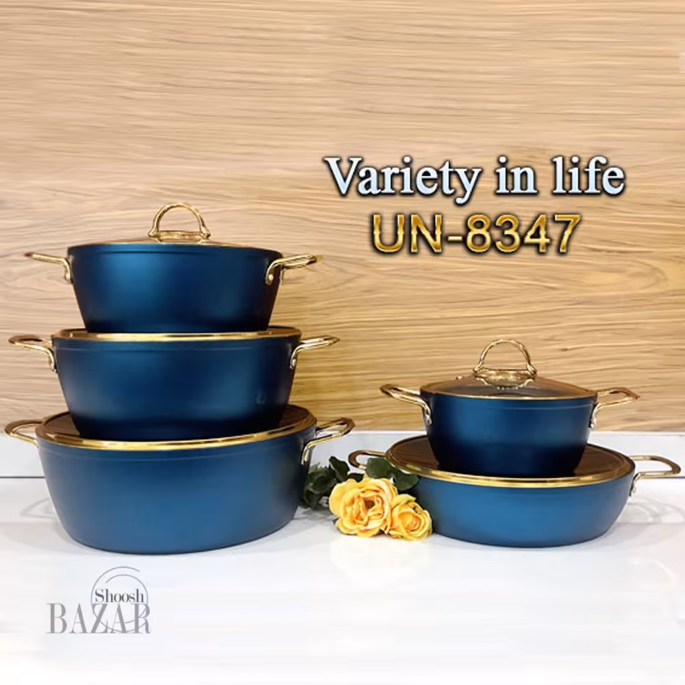 سرویس قابلمه 10 پارچه کله غازی درب طلایی یونیک کد 8347