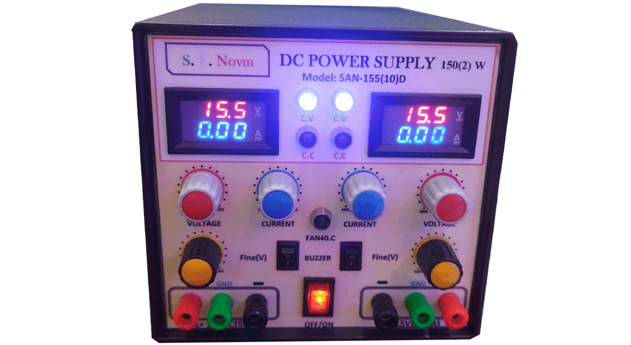 منبع تغذیه متغیر آزمایشگاهی1تا15ولت 5آمپر دوبل سویچ مدل SAN155D