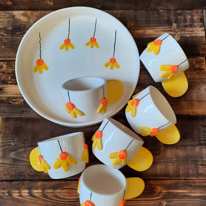 فنجان چایخوری و قهوه خوری 6تایی با سینی