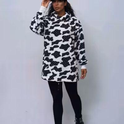 هودی بلند کلاهدار پوست گاوی