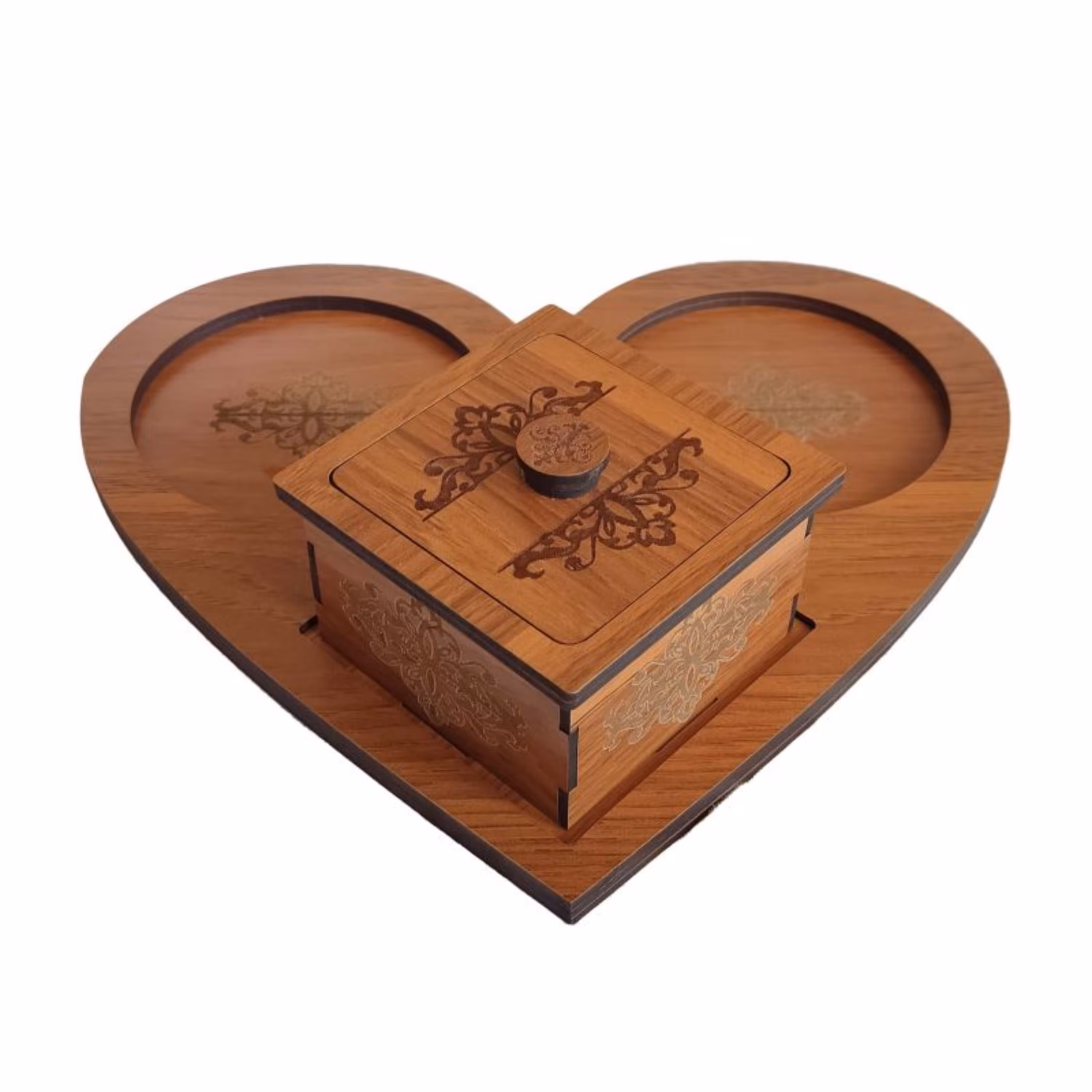 اردوخوری مدل قلبی دارای جا لیوانی و قندون ام دی اف 3 میل با کد C-16