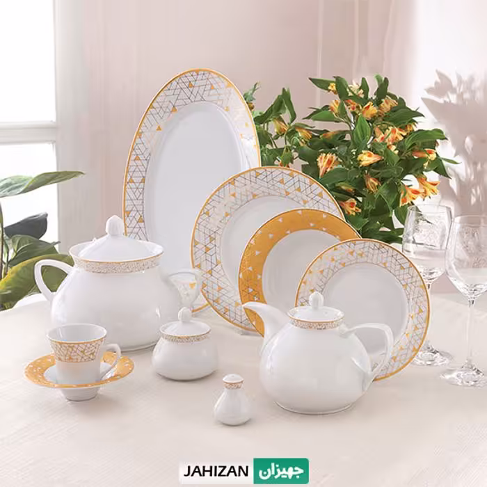 سرویس چینی زرین 108پارچه ژئومتریکال طلایی شهرزاد