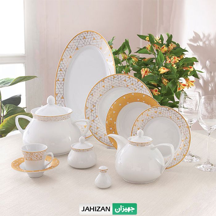 سرویس چینی زرین 108پارچه ژئومتریکال طلایی شهرزاد