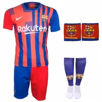 ست 4 تکه لباس ورزشی بارسلونا مدل 2022 (شامل پیراهن و شورت و جوراب و مچ بند)