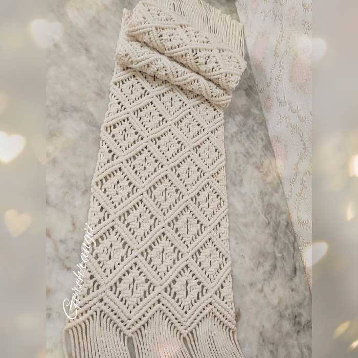 رانر و رومیزی مکرومه رنگ شیری سایز30در145