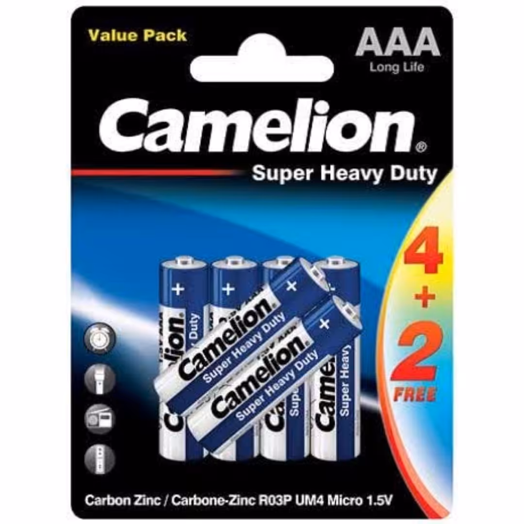 باتری نیم قلمی کملیون معمولی Super Heavy Duty بسته 6 تایی کارتی (عمده و خرده)