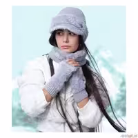 ست کلاه و شال گردن و ساق دست زنانه سام کد 524 رنگ طوسی