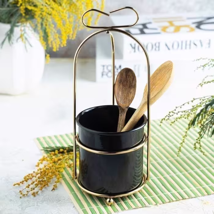 استند جا قاشقی و گادان دسته پاپیون سایز بزرگ در دو رنگ طلایی و نقره ای