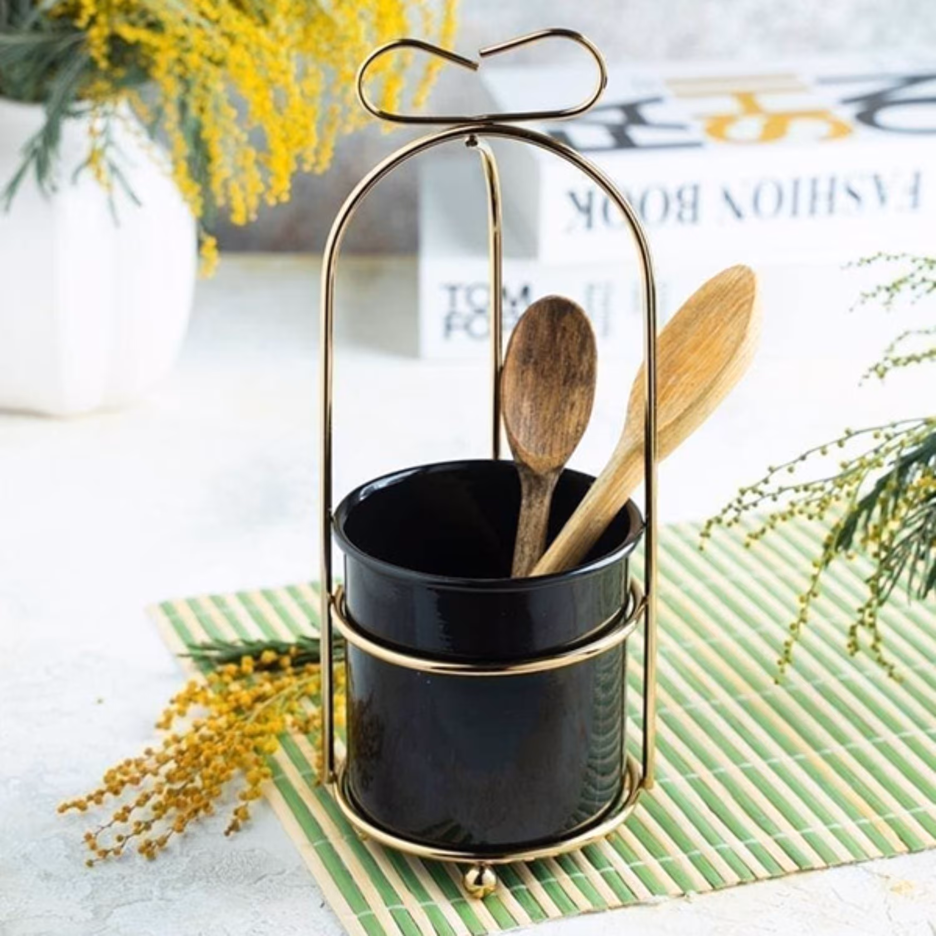 استند جا قاشقی و گادان دسته پاپیون سایز بزرگ در دو رنگ طلایی و نقره ای