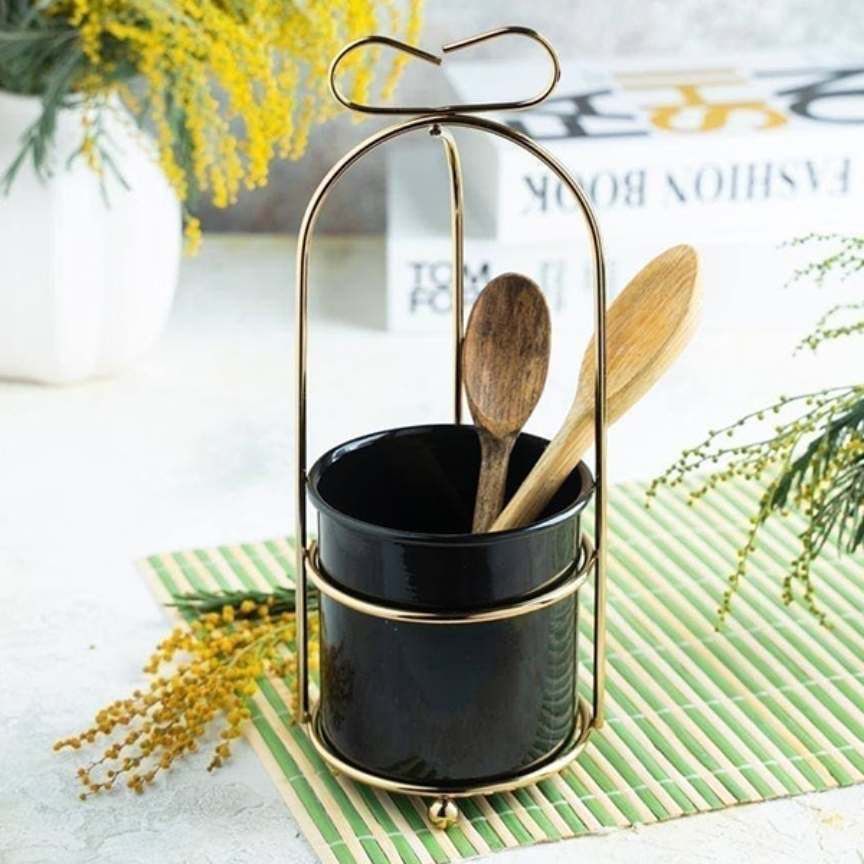 استند جا قاشقی و گادان دسته پاپیون سایز بزرگ در دو رنگ طلایی و نقره ای