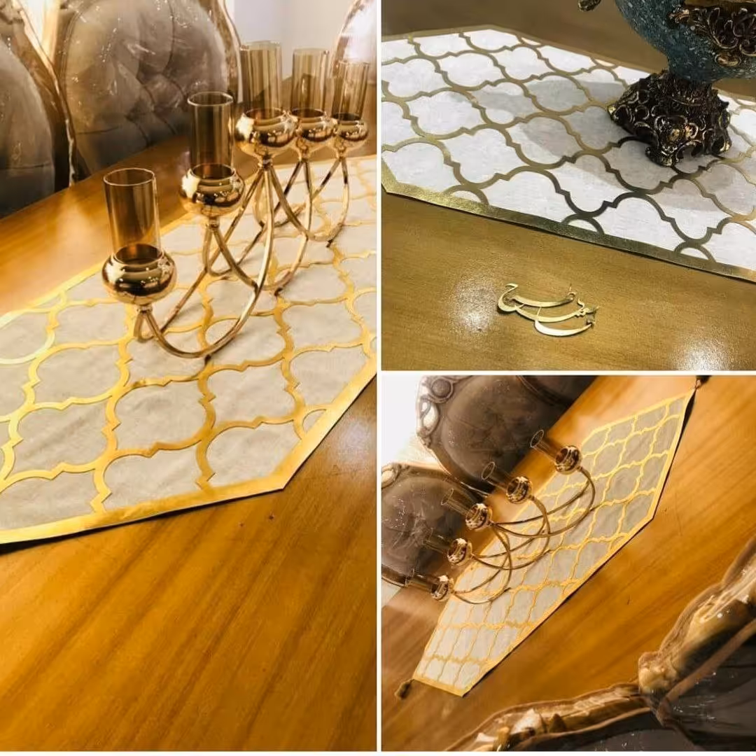 رومیزی مخمل و چرم ترک سه تیکه  (لانه زنبوری ) رنگ نسکافه ای موجوده 