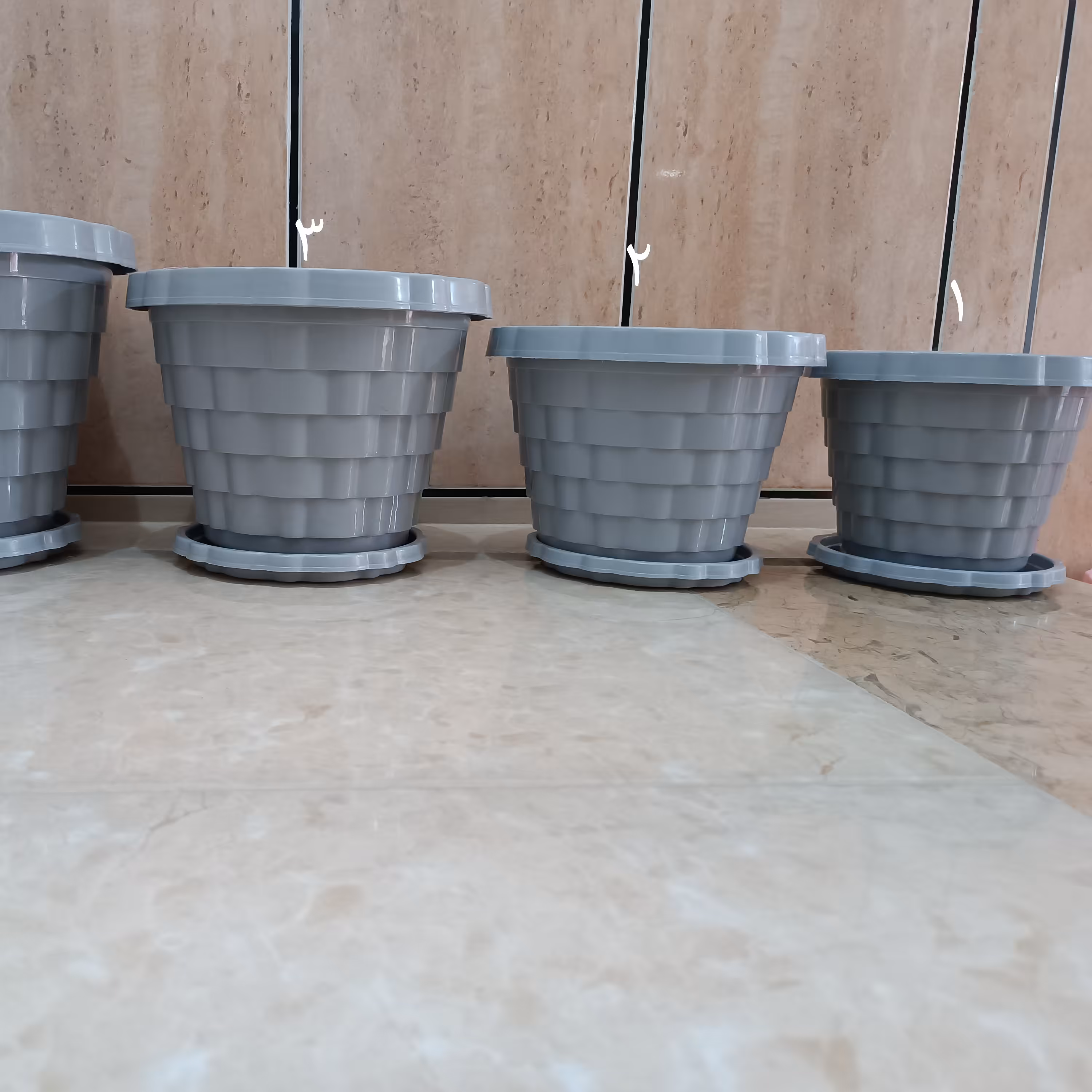 گلدان گرد، سایز 3، رنگ طوسی، ارتفاع20 قطر 27