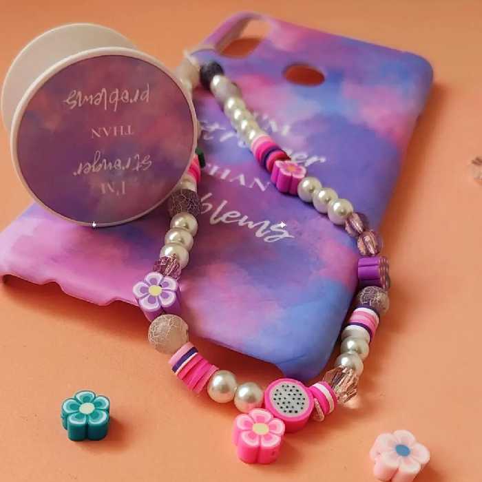 آویز گوشی رنگبندی صورتی و بنفش مناسب برای انواع مدل گوشی ها