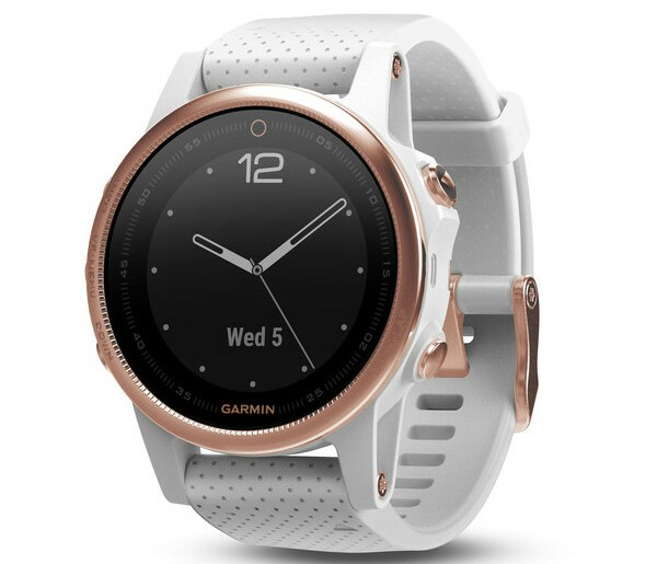 ساعت ورزشی گارمین مدل فنیکس 5 اس با بند سیلیکون سفید و بدنه رزگلد