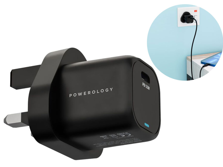 شارژر دیواری تایپ سی 33 وات پاورولوژی Powerology 33W GaN PD USB-C Fast Charger PWCUQC010