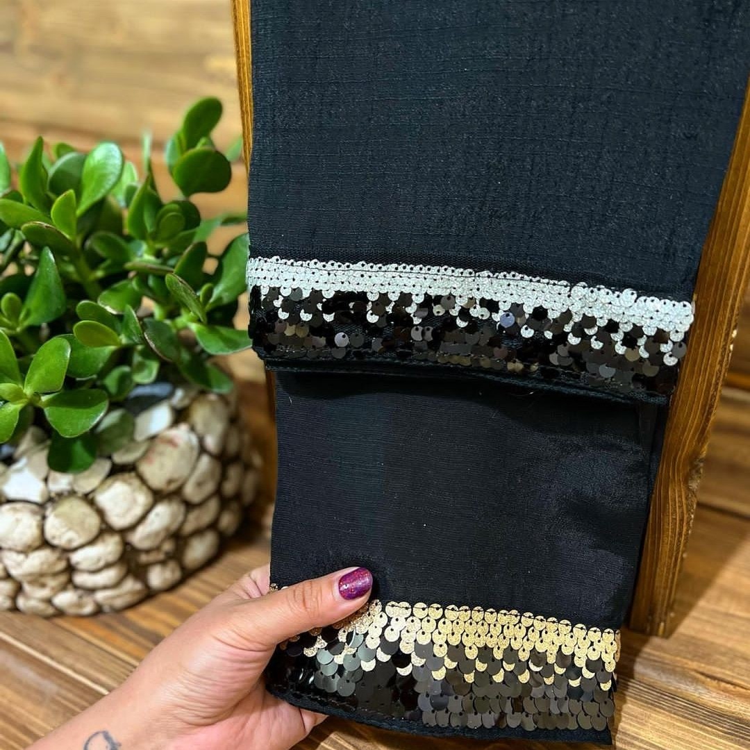 شال مشکی وال اسلپ پایین پولکی(ارسال رایگان)