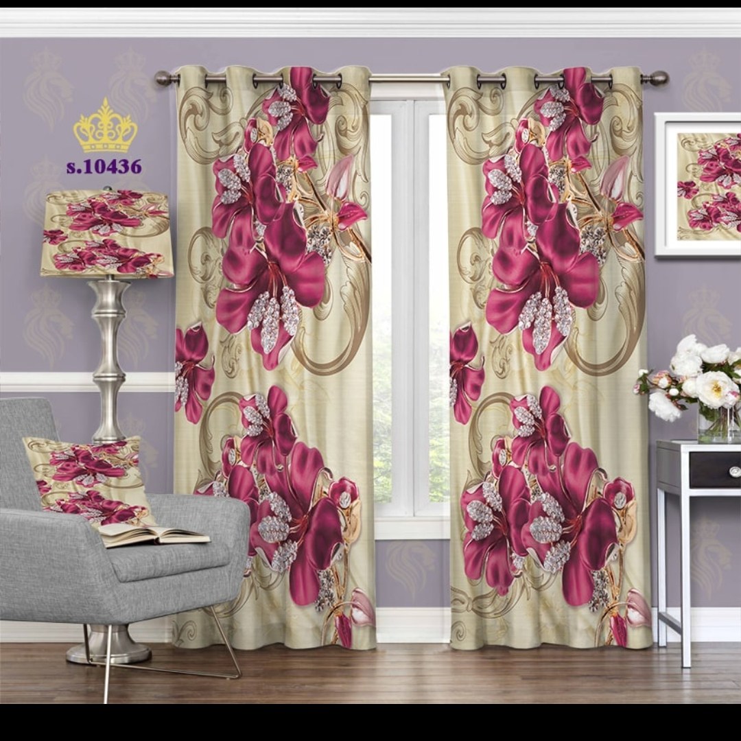 پرده پذیرایی دو قواره طرح گل کد S10436