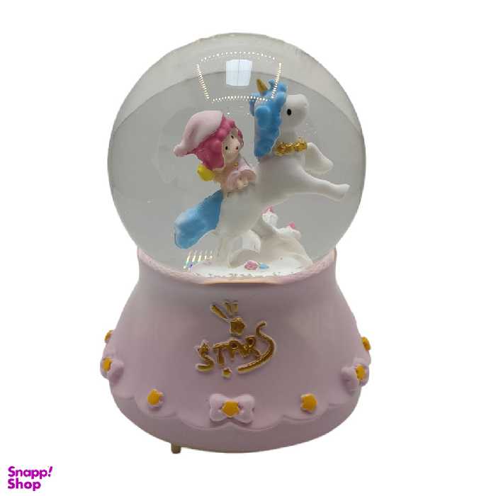 گوی موزیکال مدل چراغ دار طرح دخترک و اسب تک شاخ