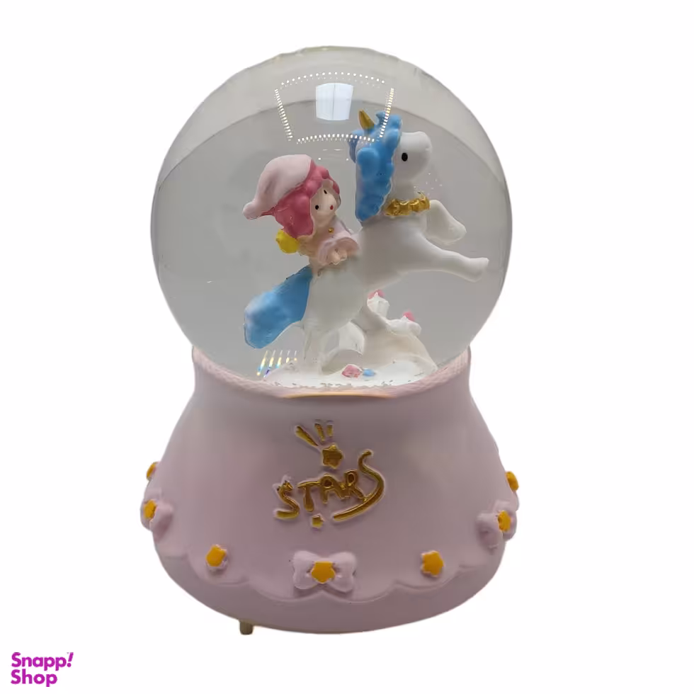 گوی موزیکال مدل چراغ دار طرح دخترک و اسب تک شاخ