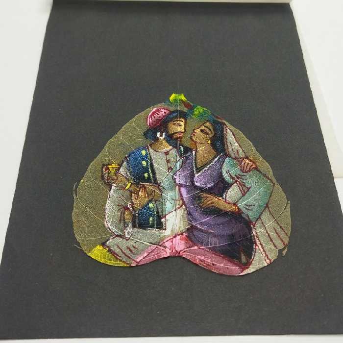 نقاشی قدیمی بر روی برگ انجیر طبیعی (هندی) شماره 3