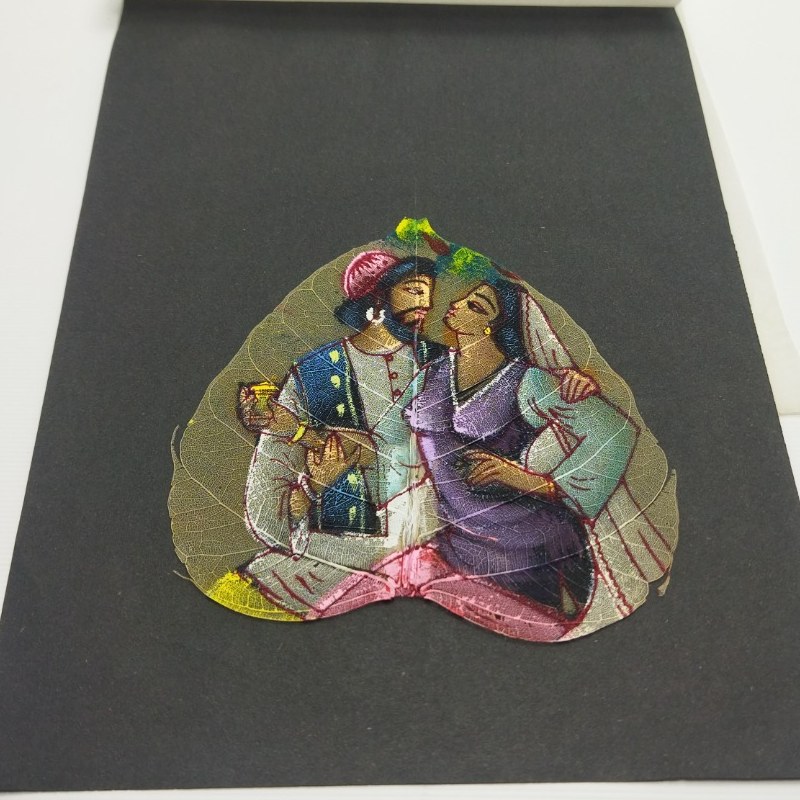 نقاشی قدیمی بر روی برگ انجیر طبیعی (هندی) شماره 3