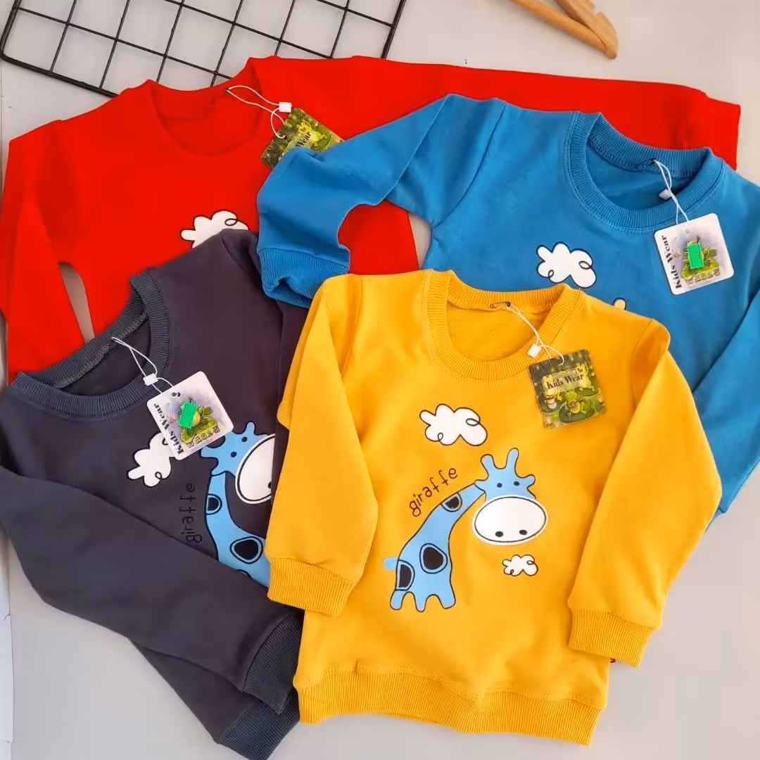 بلوز  آستین بلند بچگانه  اسپرت دورس پنبه سایز40،45 مناسب 1تا5سال