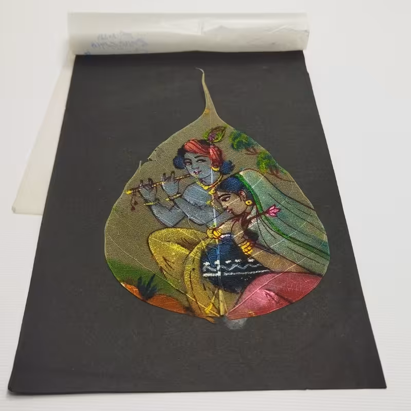 نقاشی قدیمی بر روی برگ انجیر طبیعی (هندی)