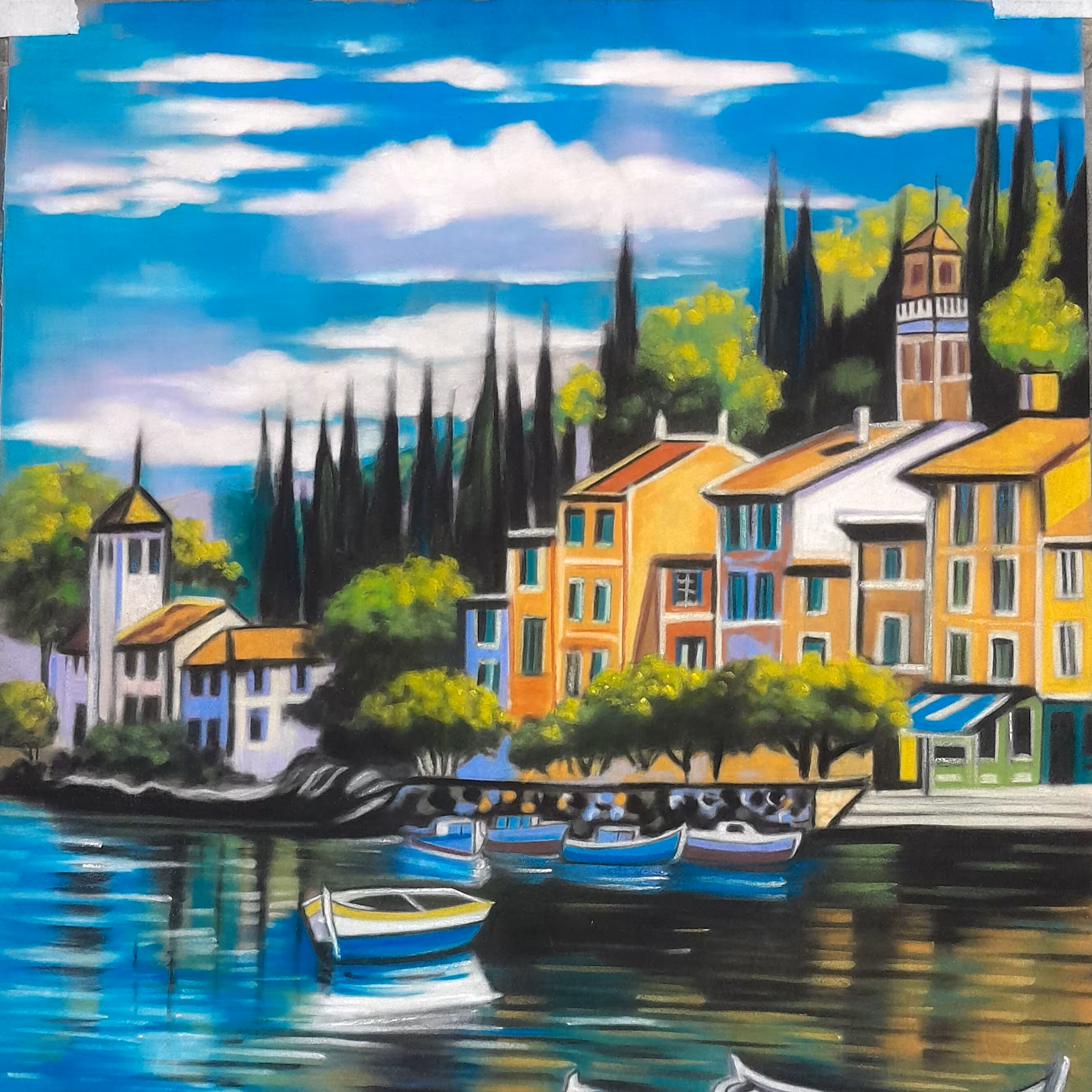 تابلو نقاشی منظره پاستل گچی سایز 35 در 50 بدون قاب