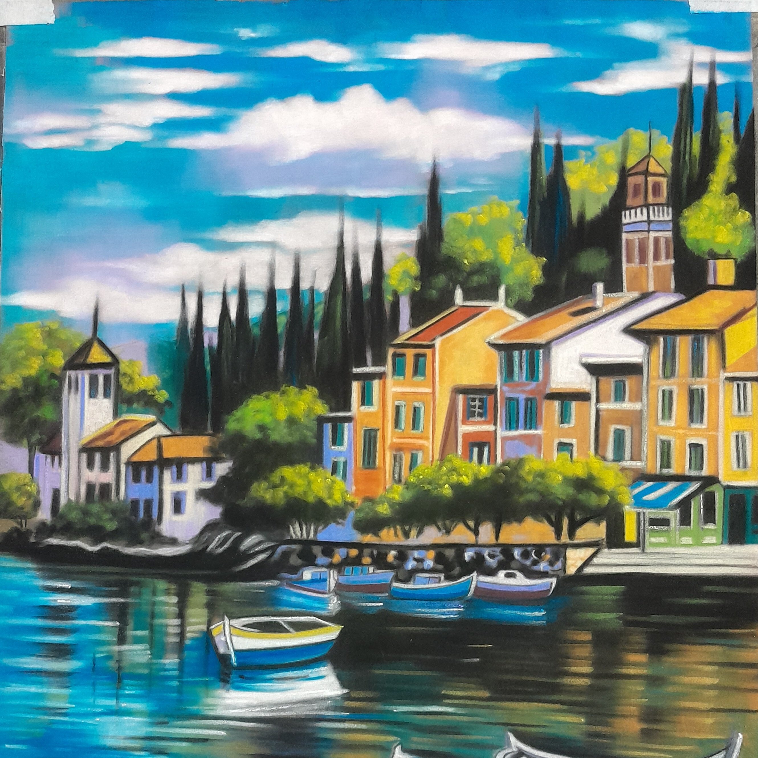 تابلو نقاشی منظره پاستل گچی سایز 35 در 50 بدون قاب