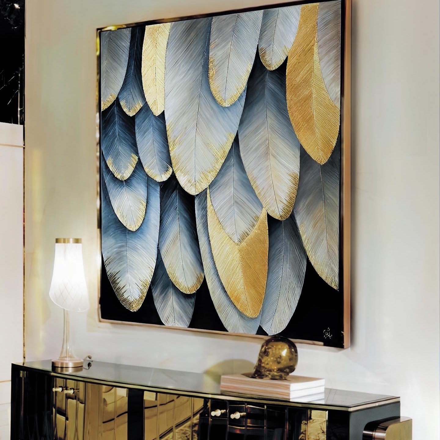 تابلو نقاشی دکوراتیو مدرن برجسته پر 