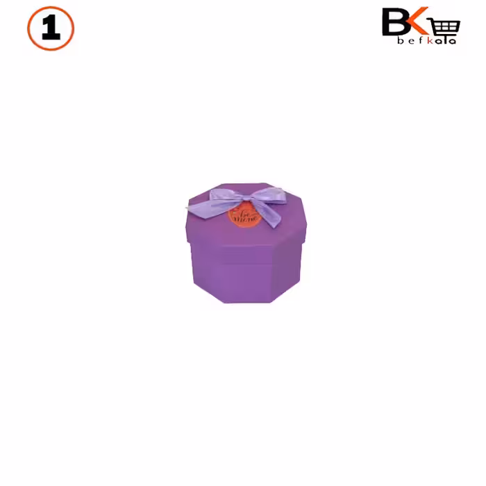 باکس کادویی هشت ضلعی پاپیون دار بنفش سایز 1 کد 22